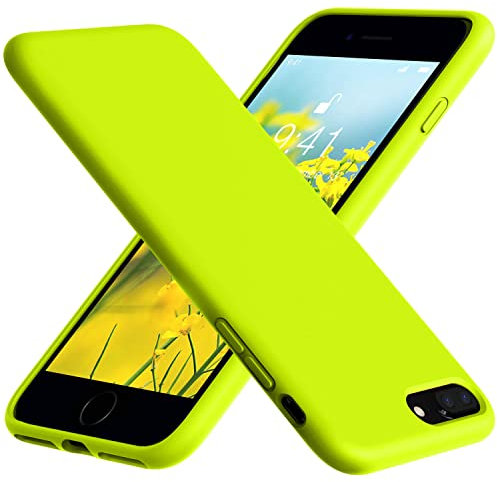 Vooii iPhone 8 Plus/7 Plus Case, Soft Silicone Gel Rubber Bumper Case, Microfiber Lining, Hard Shell, Shockproof, Full-Body Protective, Fluorescent Green