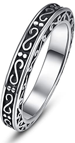 Cloyo Ring Edelstahl Herren Vintage Ringe mit Muster Verlobungsring Mann und Frau Silber Größe 57(18.1)