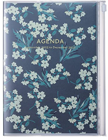 MARK'S 2022/2023 Taschenkalender A5 vertikal, Flower Pattern, Navy: Von September 2022 bis Dezember 2023