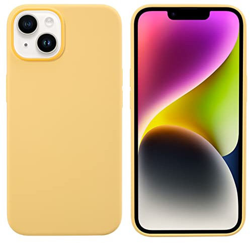 THBY Cover per iPhone 14, Custodia Antiurto Gomma Gel Silicio Liquido con Fodera Tessile Microfibra Morbida Silicone Protettiva Cover per Apple iPhone 14. (Giallo, 14)