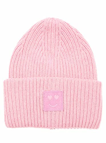 Zwillingsherz Slouch-Beanie-Mütze mit Wolle - Hochwertige Strickmütze mit Herz Smileys Patch für Damen Mädchen – Hat - Grobstrick - One Size - warm und weich für Frühling Herbst und Winter