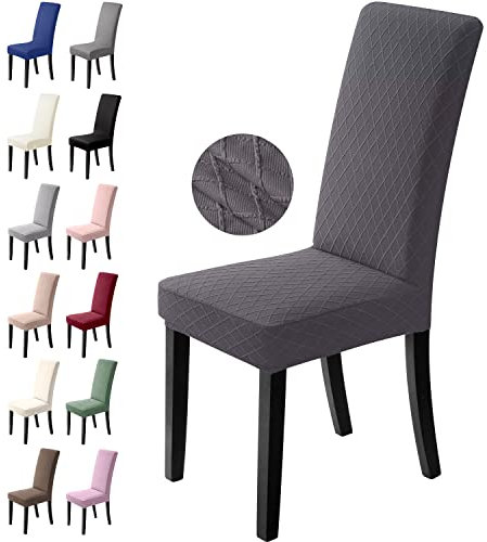 BalladHome Stuhlhussen 6er Set Stretch Stuhlbezug Stuhlüberzug Esszimmerstühle Bezug Universale Elastische Hussen waschbar Abnehmba für Hotel, Bankett, Büro, Partys Deko (6 Stück, Dunkelgrau)-L