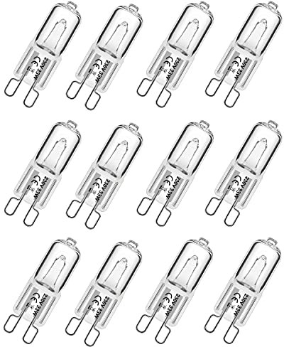 Simusi G9 Halogen Glühbirnen, 33W Halogen Leuchtmittel G9, 230V Dimmbar Halogenlampen, Warmweiße Lampen für Backofen Mikrowellenfür Ofen, 12 Stück