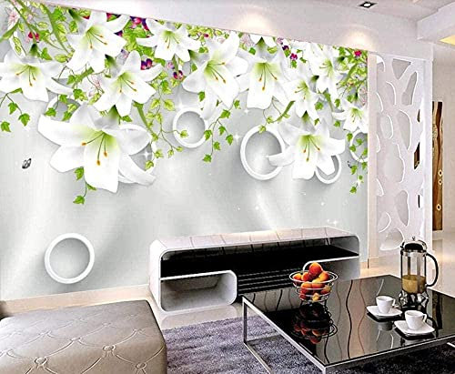 XLMING Geometric Butterfly of The White Lily Flower Non-Woven Wallpaper 3D Wallpaper Wall Decoration Murals Living Room Custom 3D Wallpaper Paste Living Room The Wall for Bedroom Mural-400cm×280cm