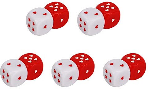 Rote und weiße undurchsichtige Würfel,5-Paar Polyedrische Würfel D6 Würfel Dice Spielwürfel Kunststoff-Mehrspieler-Sweetheart-Würfel-Methoden for Tischspiele