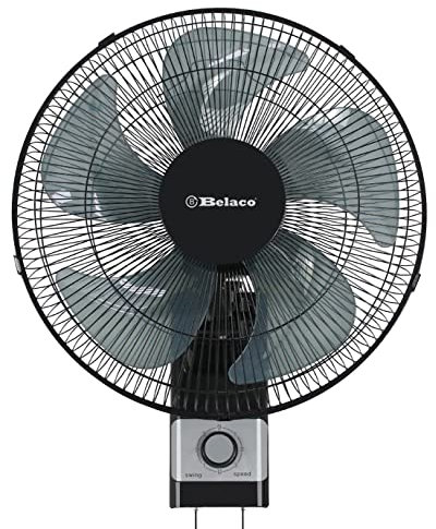 Belaco Wall Fan 16 Inch Wall Mounted 3 Speed Mode Oscillation Fan Tilt Head Easy Install High Airflow 55w Cooler for Summer, Black/Silver