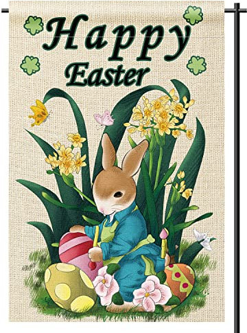 Easter Garden Flag, 45 x 30 cm Doppelseitig Ostern Flagge Ostern Deko Outdoor Osterhaus Flagge für die Außendekoration