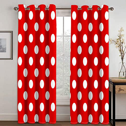 Gardinen Rote Weiße Punkte Vorhänge Thermovorhang Verdunklungsvorhänge Curtains Schallschutz Vorhang Gardinen Wohnzimmer mit ösen Vorhang 2 Stücke 2 x 140 x 250 cm