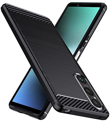 Natbok fur Sony Xperia 1 V Hulle, Weiches TPU Stoßdämpfung HandyHulle fur Sony Xperia 1 V Case, Kohlefaser Design Dünne SchutzHulle, Anti-Rutsch, Kratzfeste Sony Xperia 1 V Hulle,Schwarz