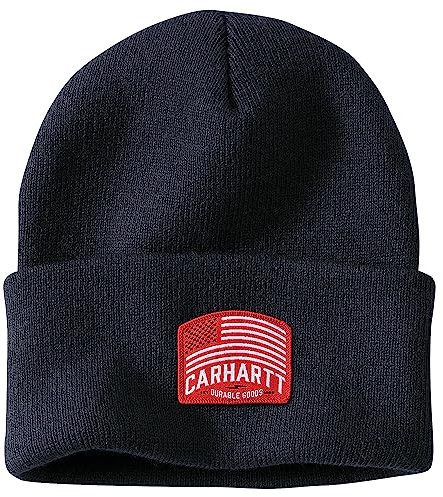 Carhartt Herren Strickmütze mit Flaggenaufnäher, Marineblau, Einheitsgröße