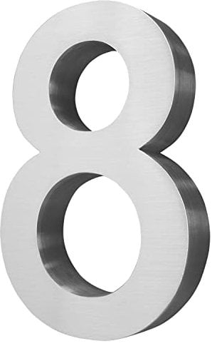 V2Aox Acier Inoxydable Numéro de Maison 20 cm Grand 8 Signe de numéro de Maison Numéros de Maison Signe Brossé 3D Arial
