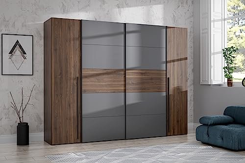 Forte Narago Armoire 270, Portes Coulissantes et Battantes, Noyer/Gris Tungstène, 270.3x210.5x61.2cm