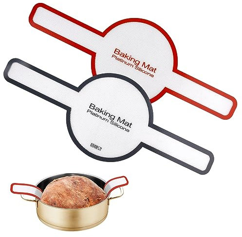 2pcs Silicone Baking Mat for Dutch Oven, Reusable Bread Mats for Baking Multi Function Bread Mat Dutch Oven Liner with Extra Long Handles for Transferring Dough