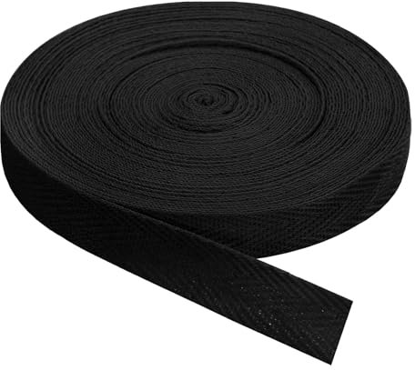 QUARKZMAN Twill-Band, 1 Stück 11 Yard x 15mm - Baumwollstoffband, Rolle Herringbone-Band für Kleidung, Accessoires, Taschen (Schwarz)