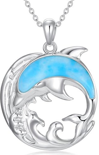 BETHZA Larimar Delfin-Halskette 925er-Sterlingsilber echter blauer Larimar-Edelstein Ozean-Tier-Anhänger Schmuck Geschenke für Frauen