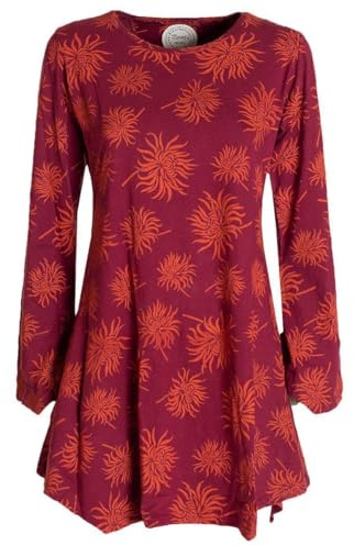 Vishes - Alternative Bekleidung - Langarm Damen Blumen-Tunika Shirt-Kleid Glockenärmel Baumwolle