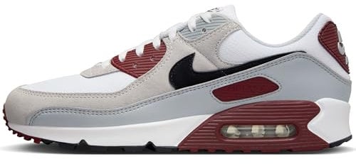 Nike Men Air Max 90 Sneaker, White Black Dark Team Red Pure Platinum, 10 UK