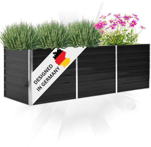 DELUKE® Hochbeet für Garten Oskar Anthrazit | 240x80x77cm | Verzinkter Stahl | Wetterfest | Hochbeet Metall Gartenbeet Kräuterbeet Blumenbeet Beet hoch Frühbeet für Garten Gemüsebeet