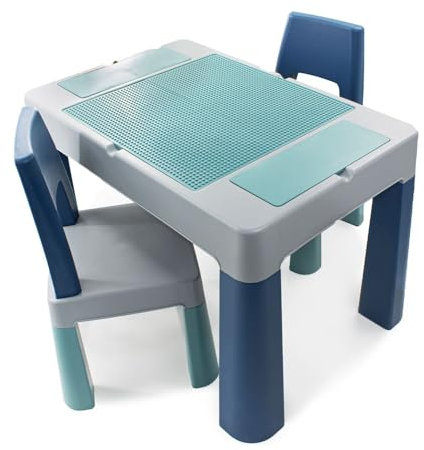 Babykajo Kindertisch mit 2 Stühlen - Spieltisch mit Platte für Noppensteine - kindersitzgruppe Outdoor und Indoor - Kindersitzgruppe