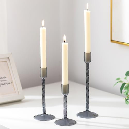 Glasseam Kerzenständer Glas Stabkerzenhalter Schwarz: 3er Set Kerzenhalter Stabkerze Deko Kerzenhalter für Stabkerzen Modern Kerzenständer Stabkerze für Weihnachten Wohnzimmer Esstisch Tischdeko