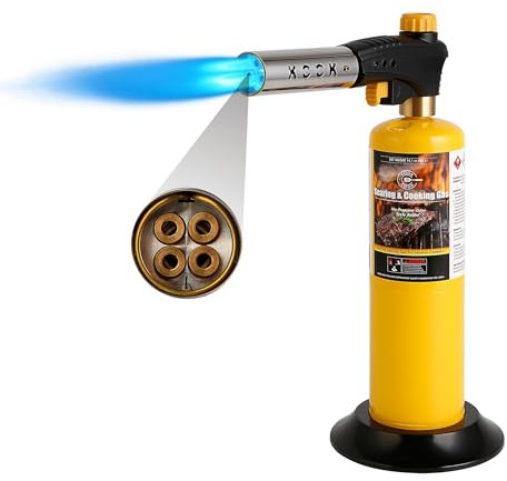KOOKCOOK Propane Torch Head,Powerful 4-Flame Blow Torch Head Trigger Start Propane Torch with Igniter MAPP MAP Gas Torch Grill Gun Kit on 1-lb Propane Tank Holder for Soldering Welding Brazing Cooking