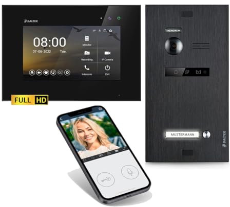 SCHUTZER Balter EVO HD Video Türklingel mit Kamera, 2 Draht Türsprechanlage 1 Familienhaus, 7 Zoll Monitor mit Wi-Fi, Full HD, Nachtsicht, Video Gegensprechanlage mit Türöffner, Kamera für Haustür