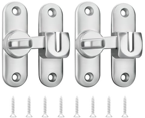 VEGCOO 2Pcs Cerradura de Puerta Corredera Pestillo Puerta,Pestillo Puerta Corredera 90/180 Grados de Acero Inoxidable con Tornillo, para Dormitorio,Baños,Gabinetes,Ventana,Puertas de Granero,Jardín