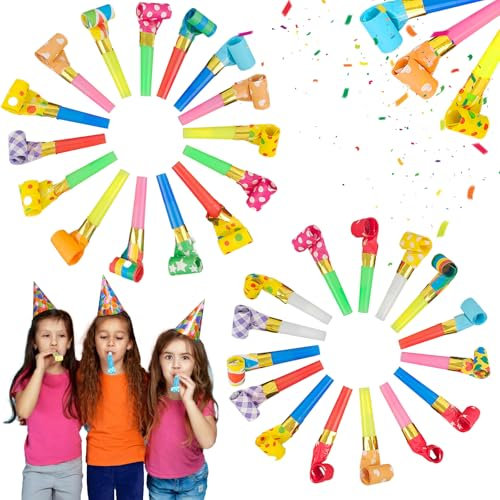 QHSXMQ 30 Stück Tröten Kindergeburtstag, Tröte, Trötren, Krachmacher, Kinder Jubel Partytröten, Partyspass Scherzartikel für Neujahr Geburtstag Party, Graduierung, Weihnachten