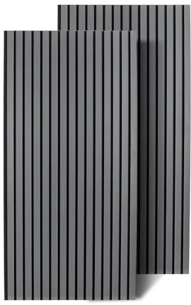 Ansobea Lot de 2 panneaux acoustiques en bois - 1,44 m² - 120 x 60 cm - Panneaux muraux 3D - Gris - Pour couloir, couloir et salon