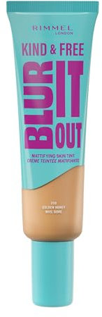 Rimmel London Kind & Free BLUR IT OUT Teint Matifiant,303 Honey, Contrôle de la brillance toute la journée, Maquillage léger au fini mat, 30 ml