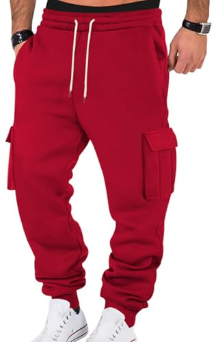 WINKEEY Jogginghose Herren Trainingshose Sporthose Lang Casual Freizeithose mit Taschen Elastische Taille mit Kordelzug Sweatpants