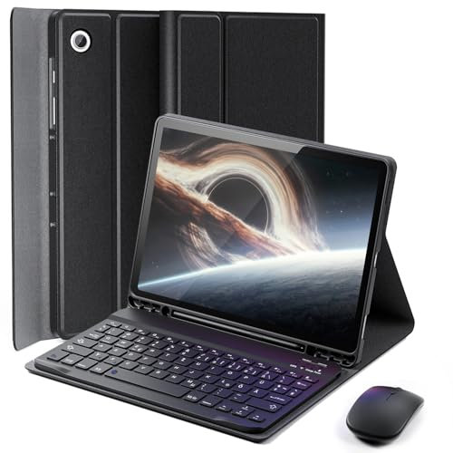 für Samsung Galaxy Tab A8 Generation Hülle 10,5 Zoll (2021) mit aufgeladene Bluetooth, kabellose Deutsche Tastatur (QWERTZ) und Maus, Schutzhülle mit Stifthalter, Rillenhülle Magnetisch Keyboard case