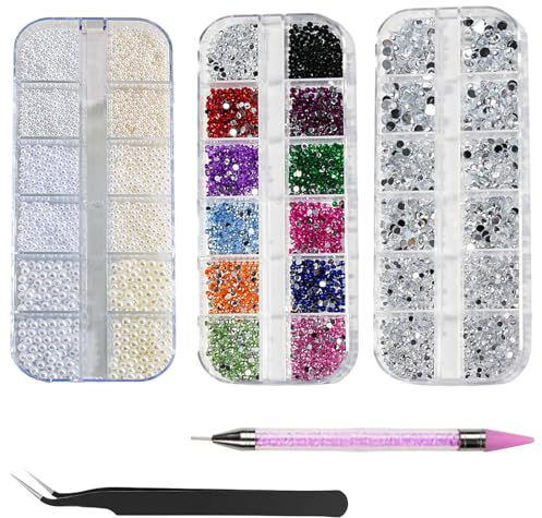 AYNKH 5200 piezas Diamantes de Imitación para Uñas, Decoraciones para Uñas, Cristales para Uñas Con Pinzas De Recogida y Pluma Punteadora