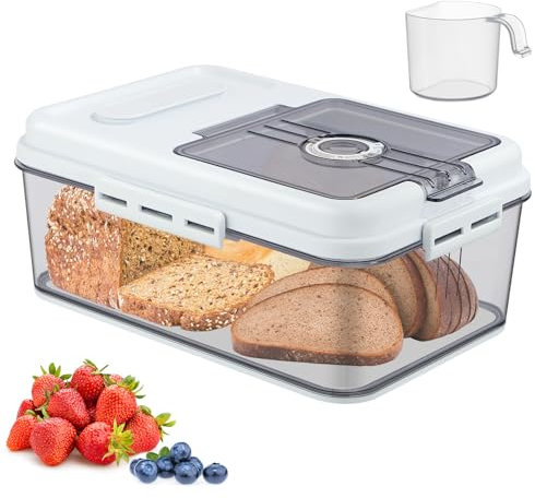 Kitchen Bread Bin Timing Clear Bread Box with Airtight Lid Plastic Countertop Storage Basket Loaf Keeper Fresh Food Storage Containers Cereal,Cookie,Fruit,Vegetable, Pastries Holder Box Organisation