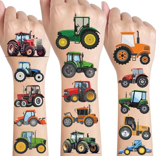 Tattoos für Kinder,10 Blätter Traktor Kindertattoos Hautfreundlich Bauernhof Auto Tattoo Aufkleber Kinder,Mitgebsel Kindergeburtstag Gastgeschenke Party Deko Geburtstag Deko Jungen Spielzeug