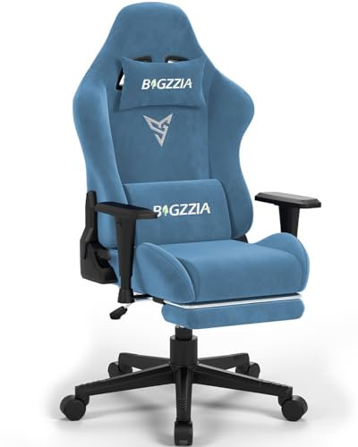 bigzzia Sedia Gaming Ergonomica con Poggiapiedi, Sedia Gamer Premium con Tessuto Traspirante, Schienale e Poggiapiedi Regolabili, Massimo Comfort per Poltrone da Ufficio per Gioco, 150kg(Azzurro)