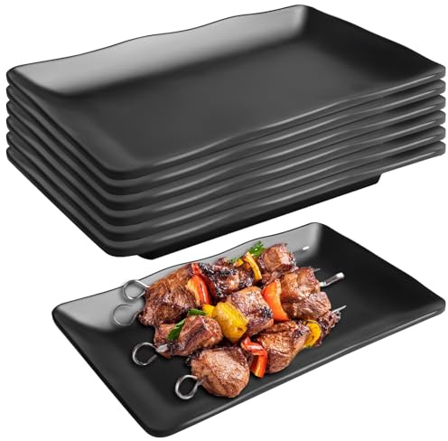 6 piatti da portata rettangolari neri opachi, in porcellana, 20,6 x 12,6 x 2,5 cm, piatti da dessert per sushi, snack, antipasti, frutta, insalata, torte, lavabili in lavastoviglie