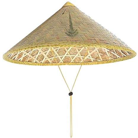 Chinese Straw Hat - Traditional Asian Conical Hat, Lightweight and Breathable | Perfect for Outdoor Gardening and Farming, Durable Natural Straw Material, Adjustable Chin Strap for Secure Fit, Classic