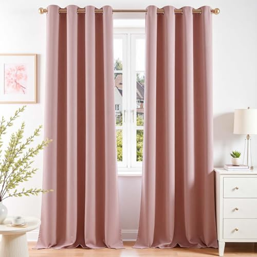 Vangao Verdunklungsvorhänge mit Ösen Blickdicht H245xB140cm 2er Set Rosa | Modern Blackout Curtain Pink, Vorhang Blickdicht Lichtundurchlässig 245 cm lang, Wohnzimmer Schlafzimmer Kinderzimmer Fenster