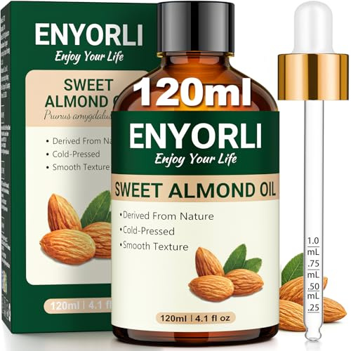 ENYORLI Olio di Mandorle Dolci 120ml per Viso Corpo Capelli e Massaggi | Olio leggero ad assorbimento rapido per viso, corpo, capelli e massaggi, texture setosa
