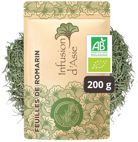 Khla - Feuilles de Romarin Bio 200 g - Pour Tisane & Infusion Matin - Digestion & Vitalité - Anti-Ballonnements - Sachet Vrac - Boisée & Parfumée - Riche en Antioxydants - Origine Égypte