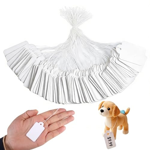 500 Stück Mini Preisschilder AnhäNger Mit Elastische Kordel 25 x 45mm, Weiß | Etiketten AnhäNger, Kleinen Preisetiketten HäNgeetiketten, Preisschilder Etiketten für Flohmarkt Schmuck Geschenk Hang Tags