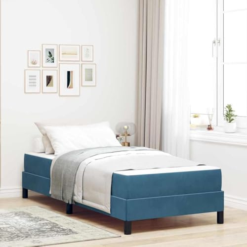 Ordellia Boxspringbett mit Matratze, Dunkelblau, 90 x 190 cm, Stoffbezug, Holzwerkstoffrahmen, Einzelbett für Schlafzimmer, robust