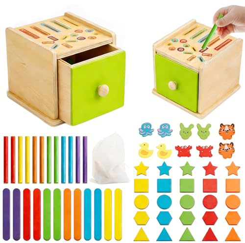 Steckspiel ab 1 Jahr Baby, Farbiges Sortierspiel Steckspiel Stapelspiel Holzspielzeug, Motorik-Sensorik-Lernspielzeug Geschenk Reisespiele, Steckwürfel mit Steckbausteinen