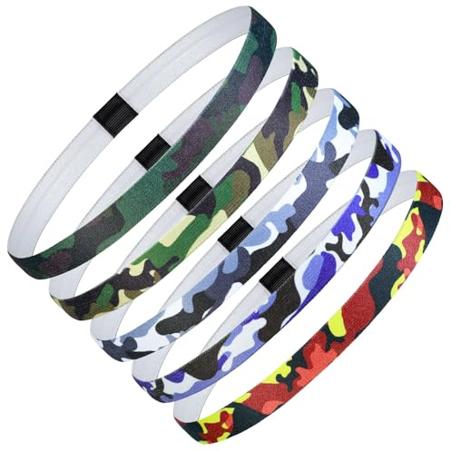 Blooms 5 Pcs Bandeaux de Sport, Bandeau Cheveux Femme Homme & Enfant Élastique Cheveux Homme Serre Tete Garcon Antidérapant Headband Bandeaux pour Hommes pour Football Jogging Yoga