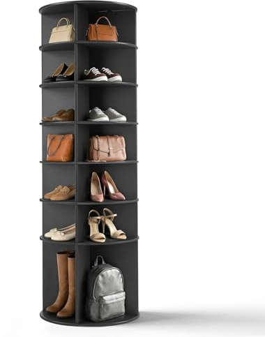 LEADZM Drehbares Schuhregal mit 7 Ebenen, Schuhschrank,360° Drehung Schwarz | Schuhregal, Aufbewahrung, rundes Karussell, vertikale Handtasche, drehbar, Schuhschrank-Organisation