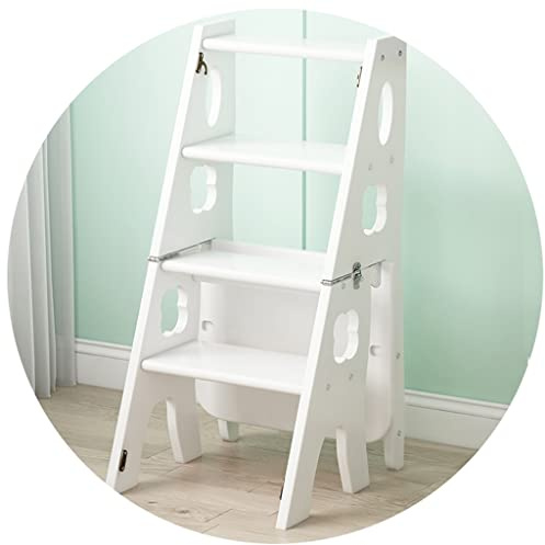 Les escaliers pliants, Escabeau Pliant Blanc et Bois 35x47,5x88cm(Blanc)