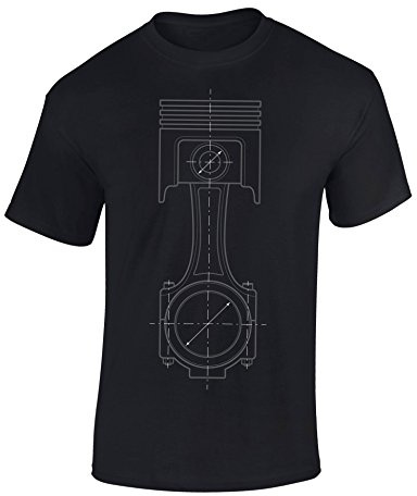 Baddery Auto Tuning T-Shirt Herren - „Kolben Skizze“ | Motorsport & Schrauber Shirt für Mechaniker, Autofans und Tuner