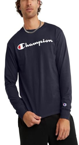 Champion T- Shirt Graphique Classique à Manches Longues, Script Bleu Marine, XL Homme