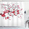 ABAKUHAUS japanisch Duschvorhang, Sakura-Blüten Pflanze, Stoffliches Gewebe Badezimmerdekorationsset mit Haken, 175 x 200 cm, Dunkelbraun Dunkel Coral